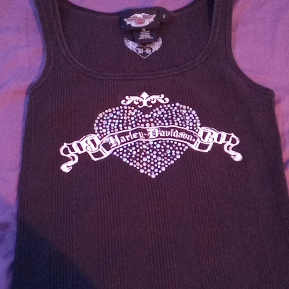 Harley Davidson rhinestone heart tank top